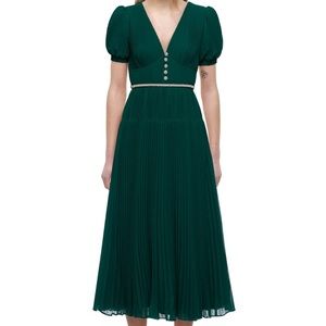 NWT Self Portrait Green Chiffon Midi Dress, Size 10